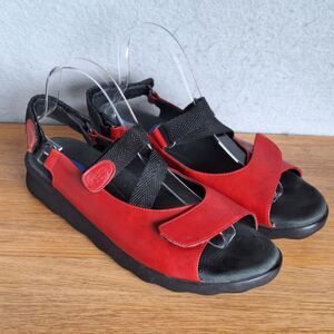 Wolky Jewel Sandals Women 41 US 10 10.5 Red Leather Ankle Strap Platform